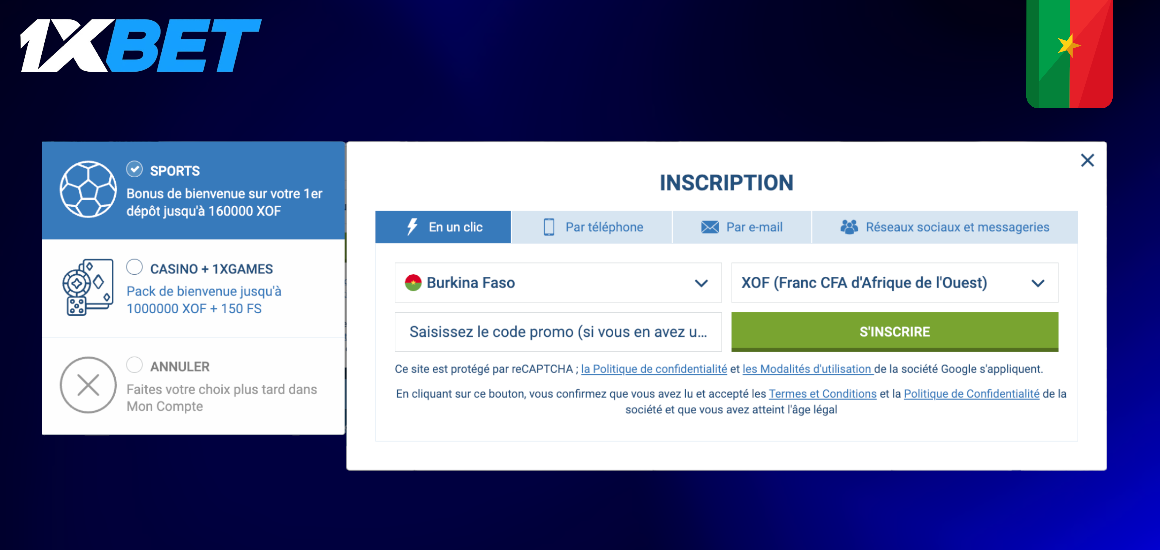 Bonus de départ lors de la création d'un compte chez 1xBet