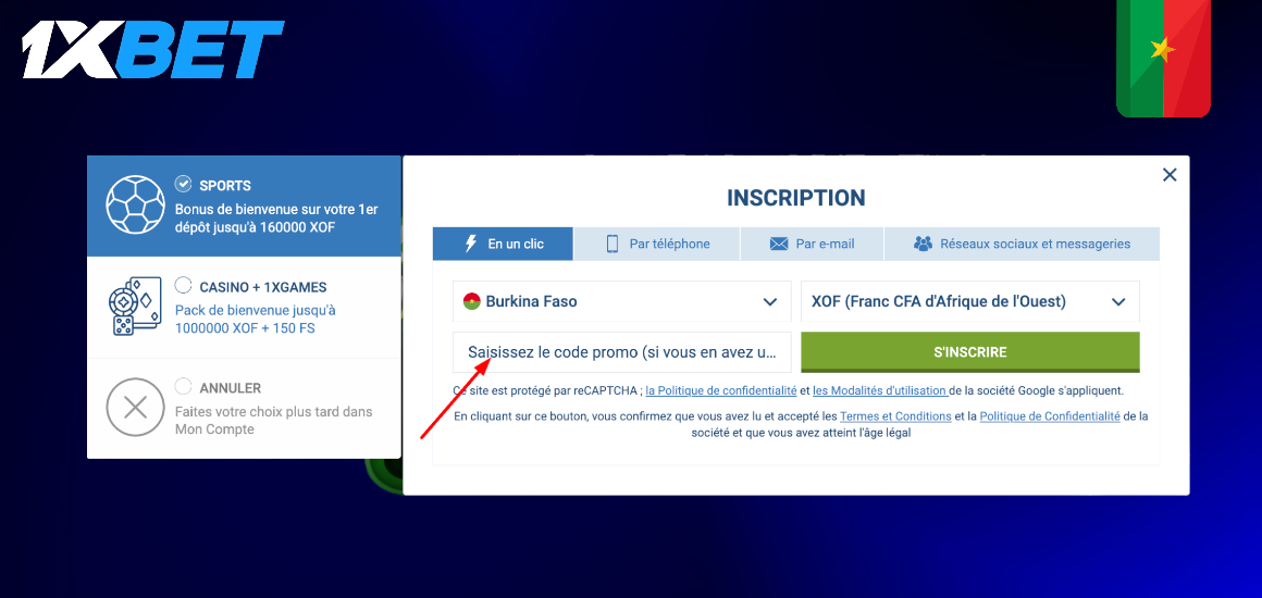 Comment utiliser un code bonus 1xBet lors de la creation d'un compte